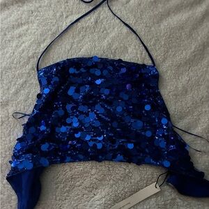 AKIRA Blue Sequin Crop Top